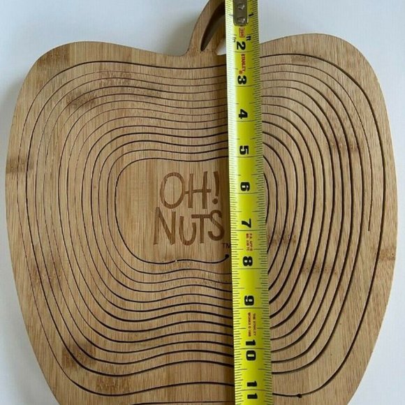 OH! NUTS Apple Shaped Collapsible Wood Fruit / Nut Basket Bowl - Picture 5 of 7